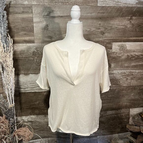 Urban Outfitters Project Social T - cream with notched neck - S 🙂 3/$15 - Picture 1 of 8